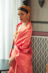 Pleasant Pink Kanjivaram Silk Saree With Bewitching Blouse Piece