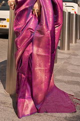 Staring Purple Kanjivaram Silk Saree With Adorable Blouse Piece