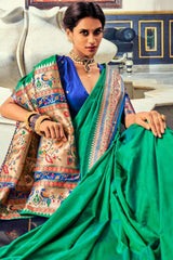 Preferable Green Paithani Silk Saree With Verdant Blouse Piece