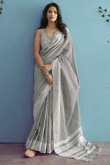 Innovative Grey Lucknowi Silk Saree With Phenomenal Blouse Piece