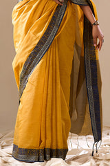 Energetic Yellow Cotton Silk Saree With Attractive Blouse Piece