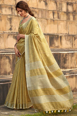 Mesmerising Mustard Cotton Silk Saree With Felicitous Blouse Piece