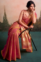 Transcendent Peach Banarasi Tissue Silk Saree With Evocative Blouse Piece