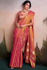 Transcendent Peach Banarasi Tissue Silk Saree With Evocative Blouse Piece