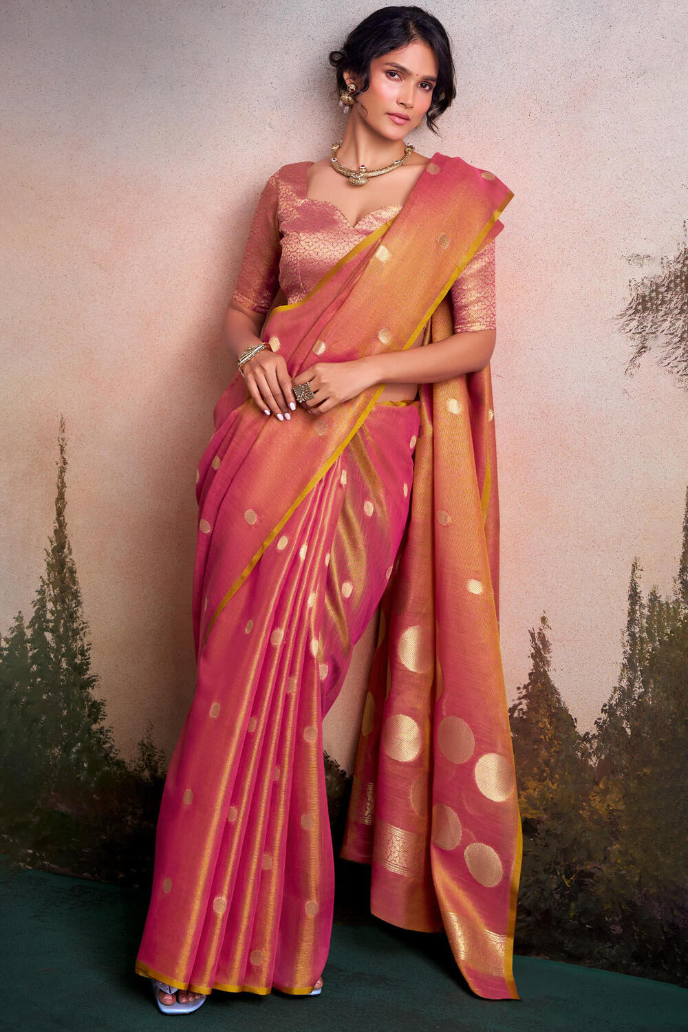 Transcendent Peach Banarasi Tissue Silk Saree With Evocative Blouse Piece