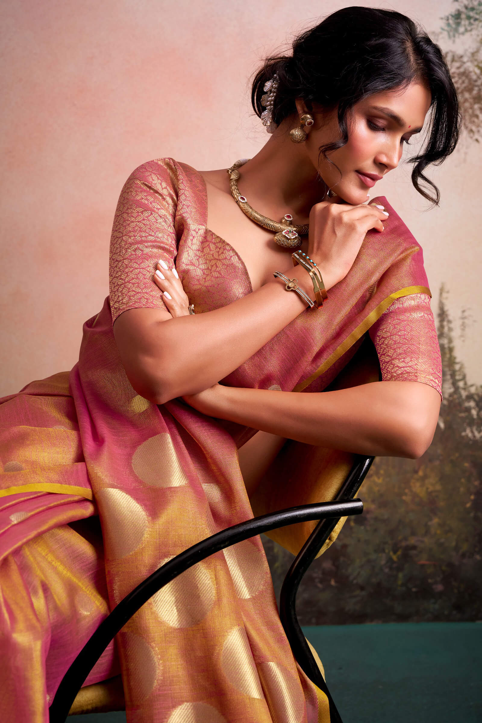 Transcendent Peach Banarasi Tissue Silk Saree With Evocative Blouse Piece