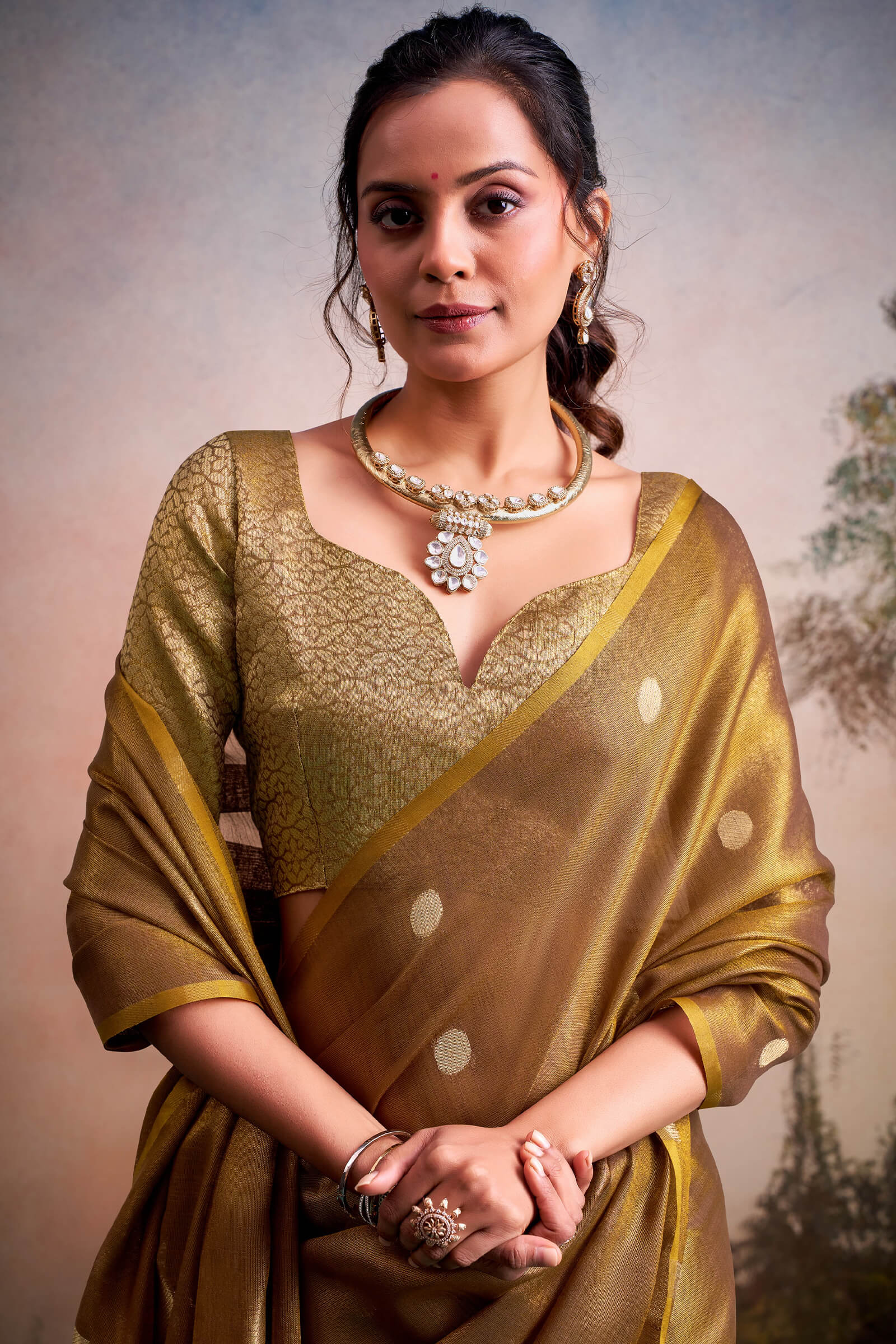 Surreptitious Brown Banarasi Tissue Silk Saree With Extraordinary Blouse Piece