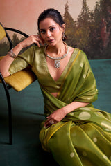 Posh Green Banarasi Tissue Silk Saree With Imbrication Blouse Piece