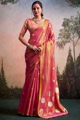 Ornate Pink Banarasi Tissue Silk Saree With Imaginative Blouse Piece