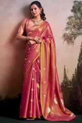 Ornate Pink Banarasi Tissue Silk Saree With Imaginative Blouse Piece