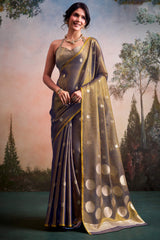 Scrumptious Golden Banarasi Tissue Silk Saree With Splendiferous Blouse Piece