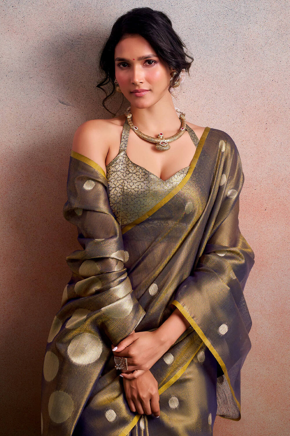 Scrumptious Golden Banarasi Tissue Silk Saree With Splendiferous Blouse Piece