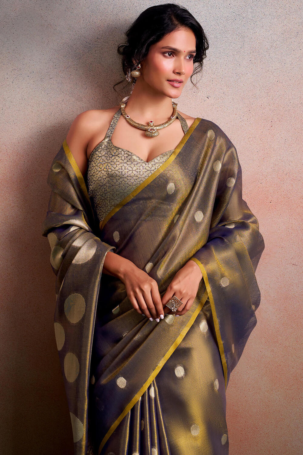 Scrumptious Golden Banarasi Tissue Silk Saree With Splendiferous Blouse Piece