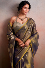 Scrumptious Golden Banarasi Tissue Silk Saree With Splendiferous Blouse Piece