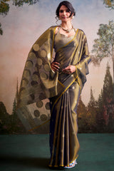 Scrumptious Golden Banarasi Tissue Silk Saree With Splendiferous Blouse Piece