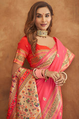 Engaging Pink Soft Banarasi Silk Saree With Enchanting Blouse