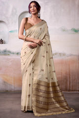 Confounding Beige Cotton Silk Saree With Opulent Blouse Piece