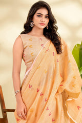Desiring Peach Cotton Silk Saree With Alluring Blouse Piece