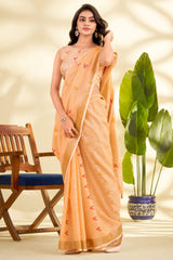 Desiring Peach Cotton Silk Saree With Alluring Blouse Piece