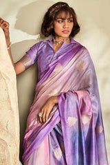 Brood Lavender Soft Banarasi Silk Saree With Chatoyant Blouse Piece