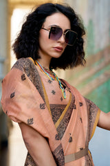 Flattering Peach Cotton Silk Saree With Vivacious Blouse Piece