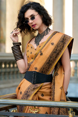 Girlish Orange Cotton Silk Saree With Winsome Blouse Piece