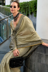 Prominent Beige Cotton Silk Saree With Twirling Blouse Piece