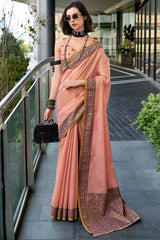 Designer Pink Cotton Silk Saree With Surreptitious Blouse Piece