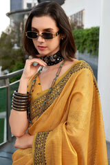 Captivating Yellow Cotton Silk Saree With Adoring Blouse Piece