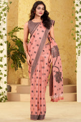 Innovative Peach Cotton Silk Saree With Charismatic Blouse Piece