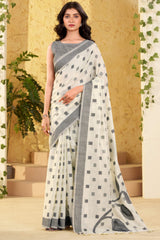 Ornate Beige Cotton Silk Saree With Ebullience Blouse Piece