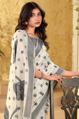 Ornate Beige Cotton Silk Saree With Ebullience Blouse Piece
