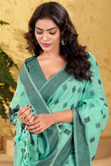 Propinquity Sea Green Cotton Silk Saree With Winsome Blouse Piece