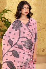 Devastating Pink Cotton Silk Saree With Tantalizing Blouse Piece