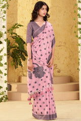 Devastating Pink Cotton Silk Saree With Tantalizing Blouse Piece