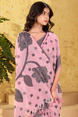Devastating Pink Cotton Silk Saree With Tantalizing Blouse Piece
