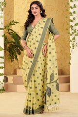 Lissome Yellow Cotton Silk Saree With Splendiferous Blouse Piece