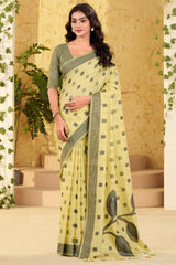 Lissome Yellow Cotton Silk Saree With Splendiferous Blouse Piece