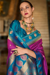 Preferable Purple Soft Banarasi Silk Saree With Jubilant Blouse Piece
