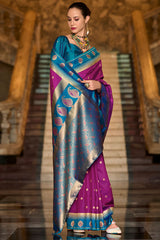 Preferable Purple Soft Banarasi Silk Saree With Jubilant Blouse Piece