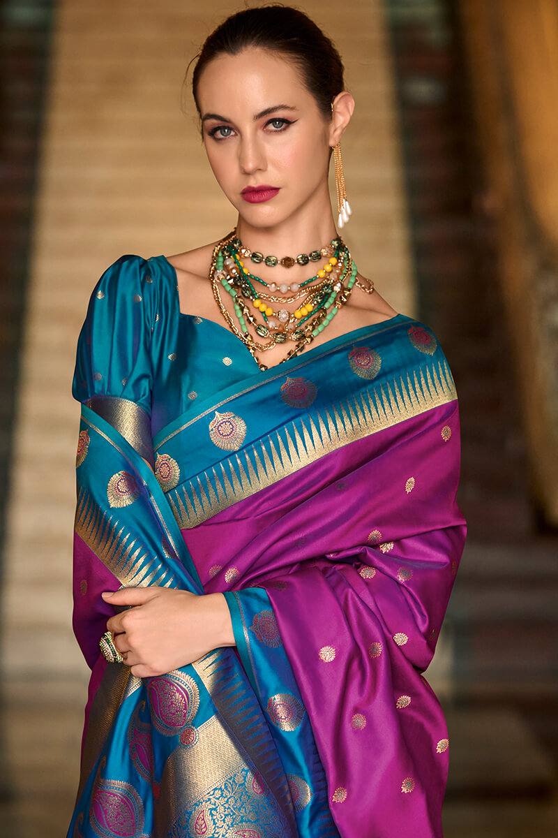 Preferable Purple Soft Banarasi Silk Saree With Jubilant Blouse Piece