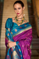 Preferable Purple Soft Banarasi Silk Saree With Jubilant Blouse Piece