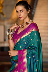 Precious Rama Soft Banarasi Silk Saree With Ailurophile Blouse Piece
