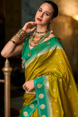 Invaluable Mustard Soft Banarasi Silk Saree With Chatoyant Blouse Piece