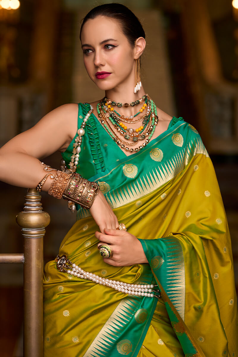 Invaluable Mustard Soft Banarasi Silk Saree With Chatoyant Blouse Piece