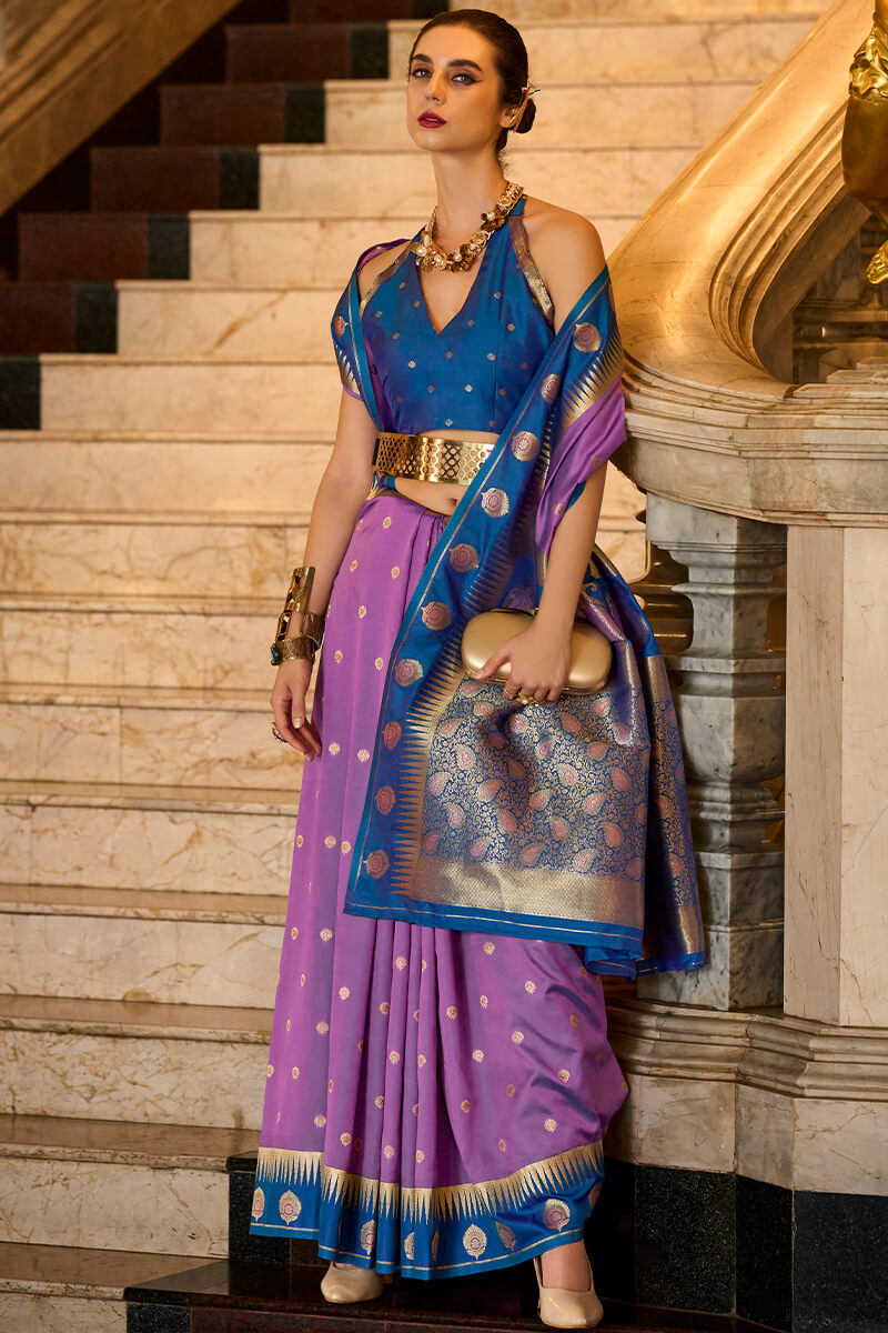 Nemesis Lavender Soft Banarasi Silk Saree With Beauteous Blouse Piece