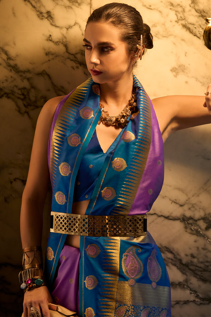 Nemesis Lavender Soft Banarasi Silk Saree With Beauteous Blouse Piece