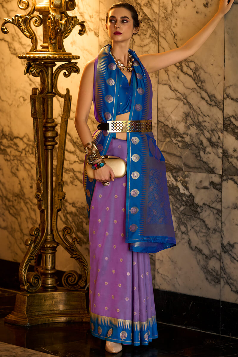 Nemesis Lavender Soft Banarasi Silk Saree With Beauteous Blouse Piece