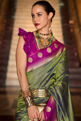 Ethnic Green Soft Banarasi Silk Saree With Bucolic Blouse Piece