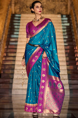 Lagniappe Blue Soft Banarasi Silk Saree With Alluring Blouse Piece